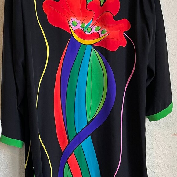 Vintage Yolanda Lorente Hand Painted 100% Silk Open Duster/Kimono Wrap Coverup L - Picture 5 of 10